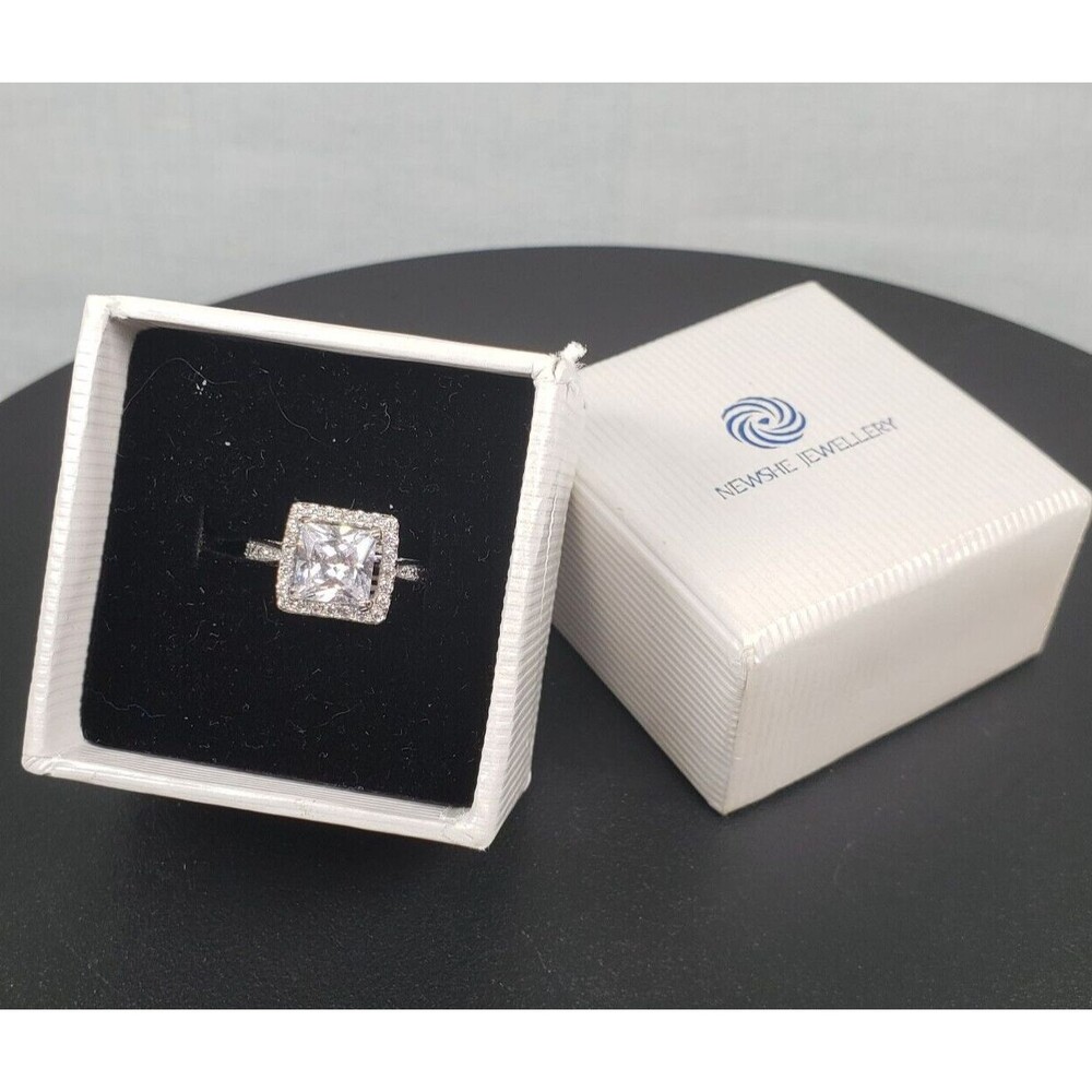 Newshe Jewelry Wedding Sterling Silver 925 Promise Ring Princess Cut CZ Size 7
